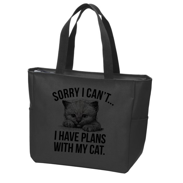 Sorry I Cant I Have Plans With My Cat Funny Zip Tote Bag