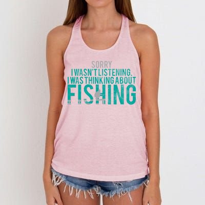 Sorry I Was Thinking About Fishing Women's Knotted Racerback Tank