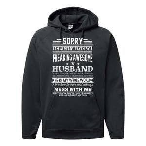 Sorry I'm Already Taken By A Freaking Awesome Husband Performance Fleece Hoodie