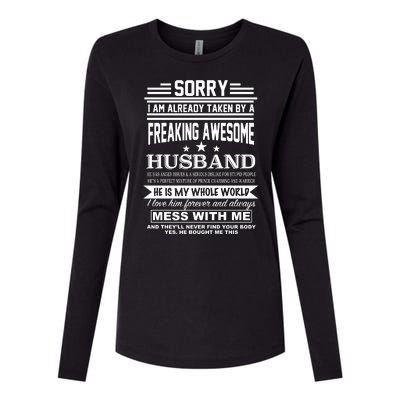 Sorry I'm Already Taken By A Freaking Awesome Husband Womens Cotton Relaxed Long Sleeve T-Shirt