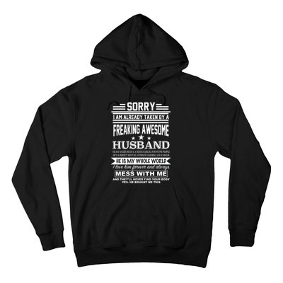 Sorry I'm Already Taken By A Freaking Awesome Husband Hoodie