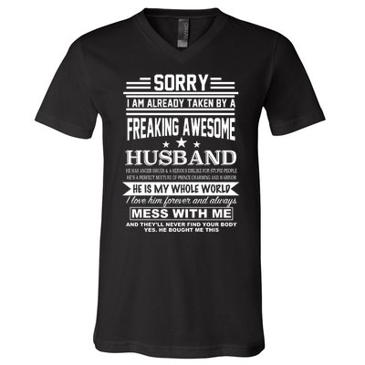 Sorry I'm Already Taken By A Freaking Awesome Husband V-Neck T-Shirt