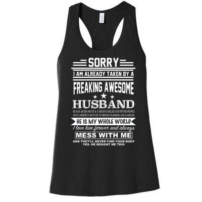 Sorry I'm Already Taken By A Freaking Awesome Husband Women's Racerback Tank