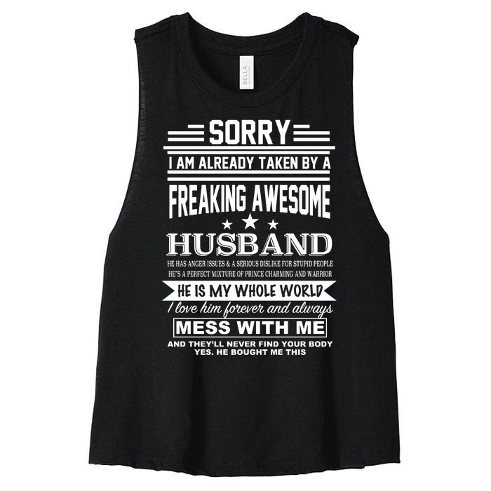 Sorry I'm Already Taken By A Freaking Awesome Husband Women's Racerback Cropped Tank