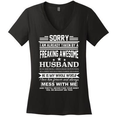 Sorry I'm Already Taken By A Freaking Awesome Husband Women's V-Neck T-Shirt