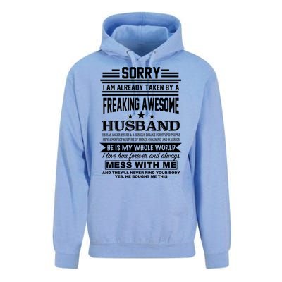 Sorry I'm Already Taken By A Freaking Awesome Husband Unisex Surf Hoodie