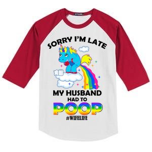 Sorry I'm Late My Husband Had To Poop Kids Colorblock Raglan Jersey