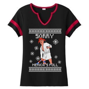 Sorry Merica's Full Trump Supporter Ugly Christmas Ladies Halftime Notch Neck Tee