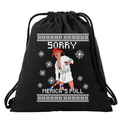 Sorry Merica's Full Trump Supporter Ugly Christmas Drawstring Bag
