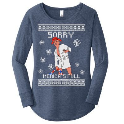 Sorry Merica's Full Trump Supporter Ugly Christmas Women's Perfect Tri Tunic Long Sleeve Shirt