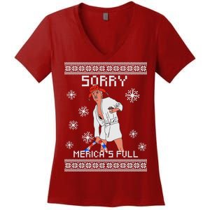 Sorry Merica's Full Trump Supporter Ugly Christmas Women's V-Neck T-Shirt