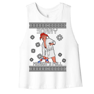 Sorry Merica's Full Trump Supporter Ugly Christmas Women's Racerback Cropped Tank