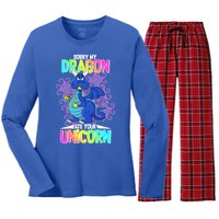 Sorry My Dragon Ate Your Unicorn Women's Long Sleeve Flannel Pajama Set 