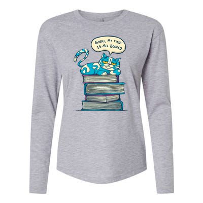 Sorry My Time Is All Booked Cat  Womens Cotton Relaxed Long Sleeve T-Shirt