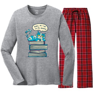 Sorry My Time Is All Booked Cat  Women's Long Sleeve Flannel Pajama Set 