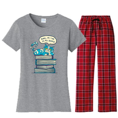 Sorry My Time Is All Booked Cat  Women's Flannel Pajama Set