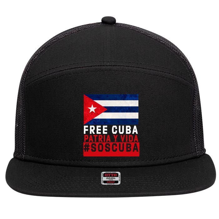 SOS Cuba Cuba Flag Cuban Fist Free Cuba Libre 2021 Cuban  7 Panel Mesh Trucker Snapback Hat