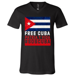 SOS Cuba Cuba Flag Cuban Fist Free Cuba Libre 2021 Cuban  V-Neck T-Shirt