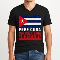 SOS Cuba Cuba Flag Cuban Fist Free Cuba Libre 2021 Cuban  V-Neck T-Shirt