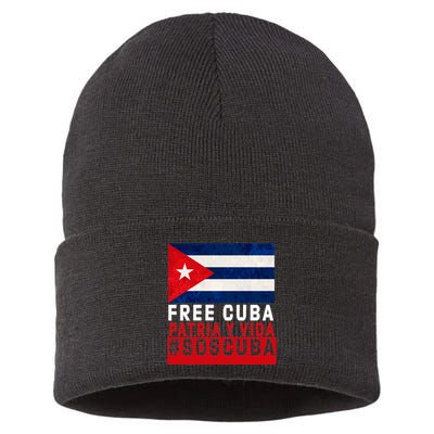 SOS Cuba Cuba Flag Cuban Fist Free Cuba Libre 2021 Cuban  Sustainable Knit Beanie