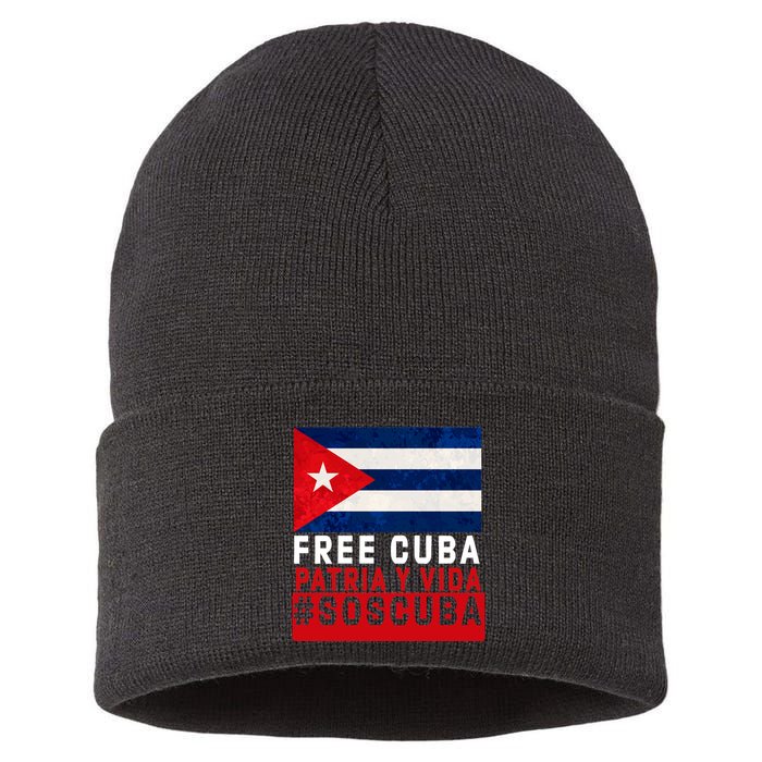 SOS Cuba Cuba Flag Cuban Fist Free Cuba Libre 2021 Cuban  Sustainable Knit Beanie