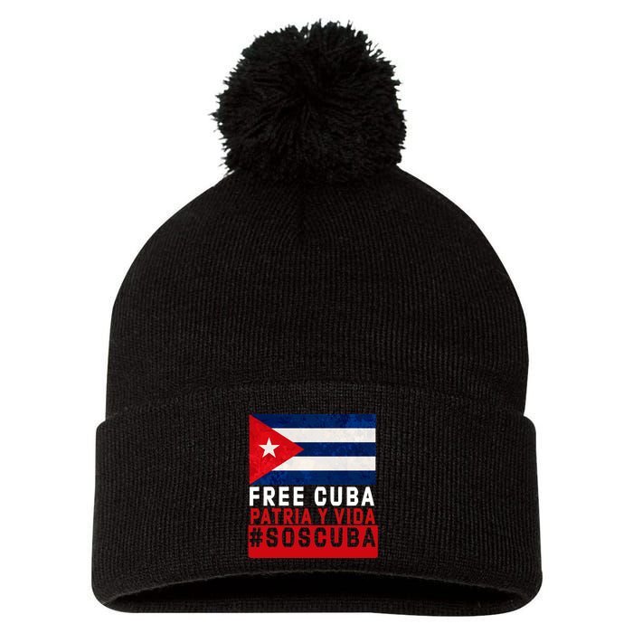 SOS Cuba Cuba Flag Cuban Fist Free Cuba Libre 2021 Cuban  Pom Pom 12in Knit Beanie