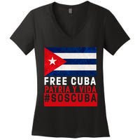 SOS Cuba Cuba Flag Cuban Fist Free Cuba Libre 2021 Cuban  Women's V-Neck T-Shirt