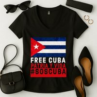 SOS Cuba Cuba Flag Cuban Fist Free Cuba Libre 2021 Cuban  Women's V-Neck T-Shirt