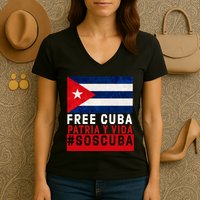 SOS Cuba Cuba Flag Cuban Fist Free Cuba Libre 2021 Cuban  Women's V-Neck T-Shirt