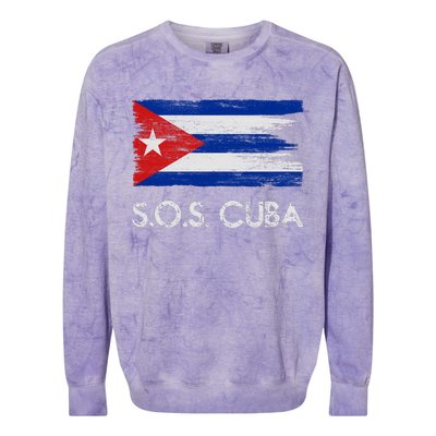 SOS Cuba Distressed Flag Colorblast Crewneck Sweatshirt