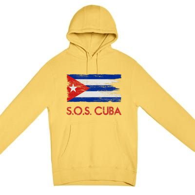 SOS Cuba Distressed Flag Premium Pullover Hoodie