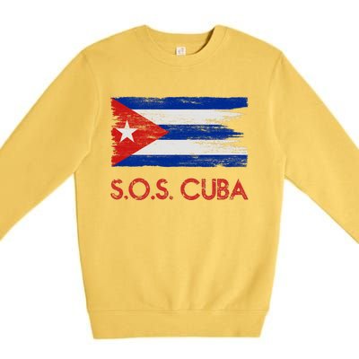 SOS Cuba Distressed Flag Premium Crewneck Sweatshirt