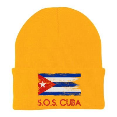 SOS Cuba Distressed Flag Knit Cap Winter Beanie