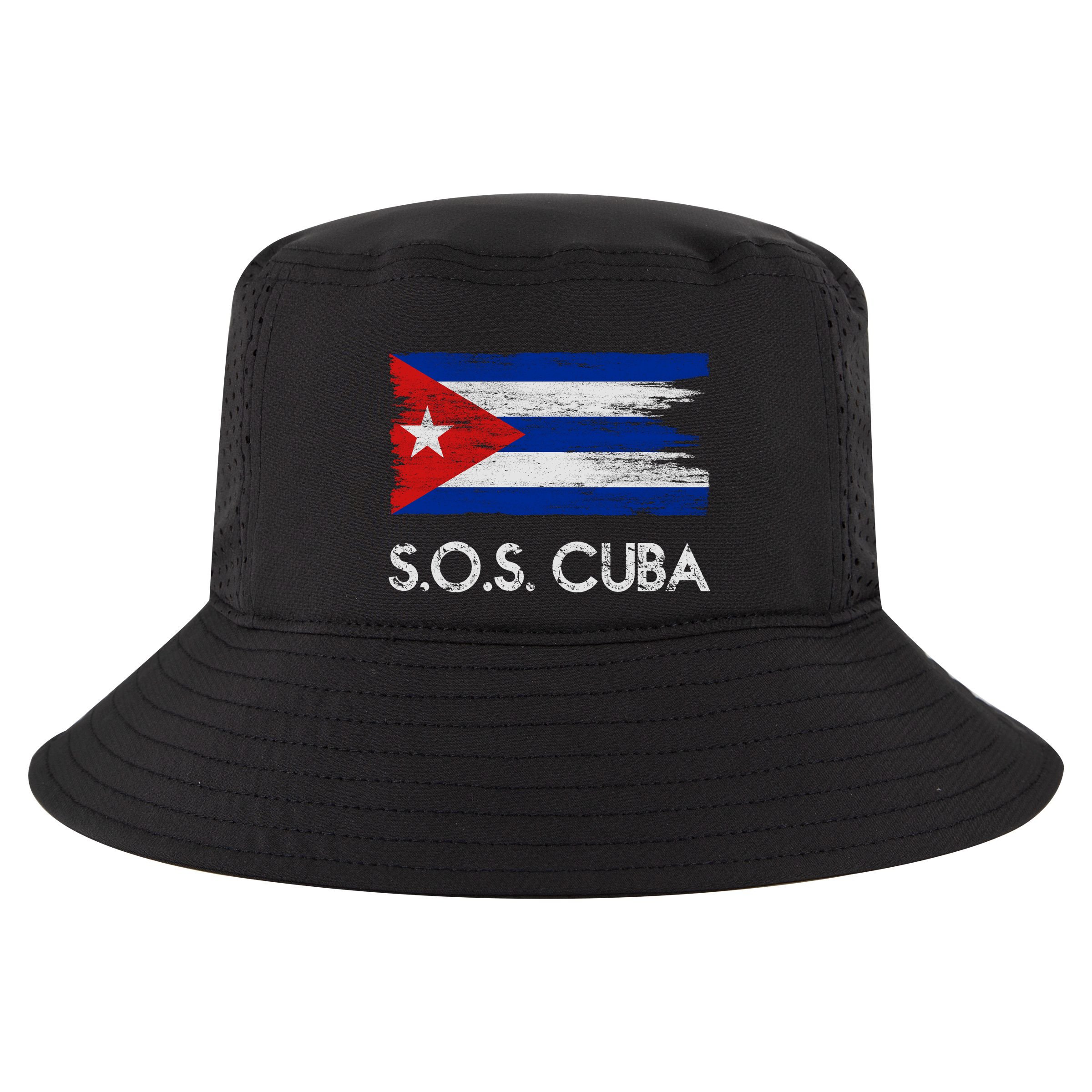 SOS Cuba Distressed Flag Cool Comfort Performance Bucket Hat