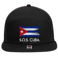 SOS Cuba Distressed Flag 7 Panel Mesh Trucker Snapback Hat