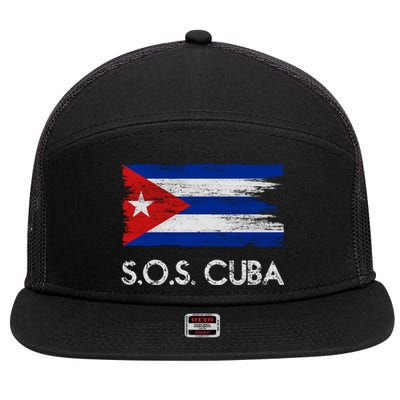 SOS Cuba Distressed Flag 7 Panel Mesh Trucker Snapback Hat