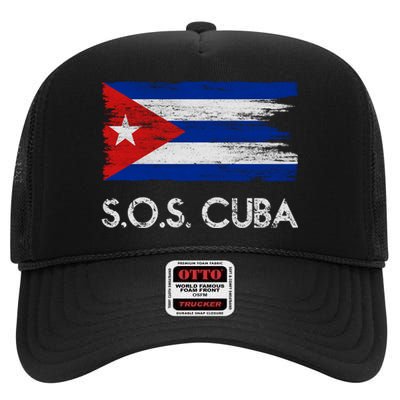 SOS Cuba Distressed Flag High Crown Mesh Back Trucker Hat