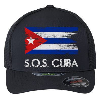 SOS Cuba Distressed Flag Flexfit Unipanel Trucker Cap