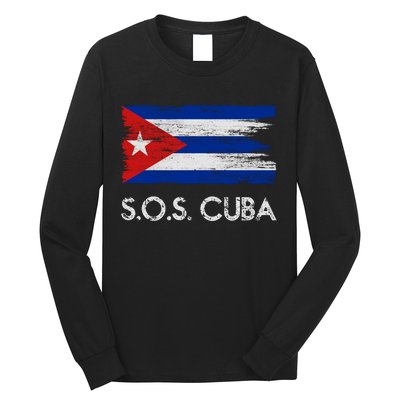 SOS Cuba Distressed Flag Long Sleeve Shirt