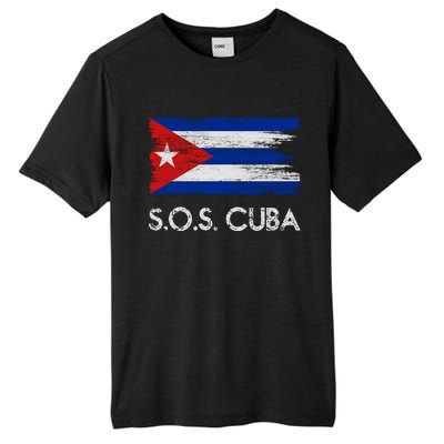 SOS Cuba Distressed Flag Tall Fusion ChromaSoft Performance T-Shirt