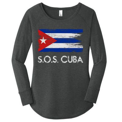 SOS Cuba Distressed Flag Women's Perfect Tri Tunic Long Sleeve Shirt