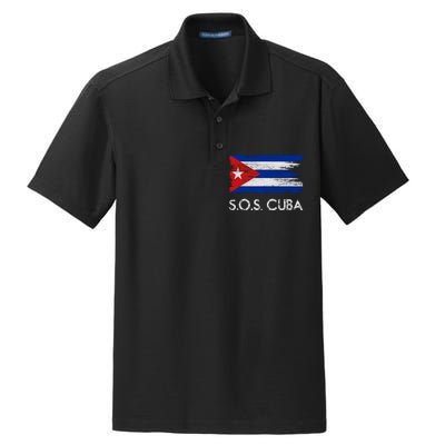 SOS Cuba Distressed Flag Dry Zone Grid Polo