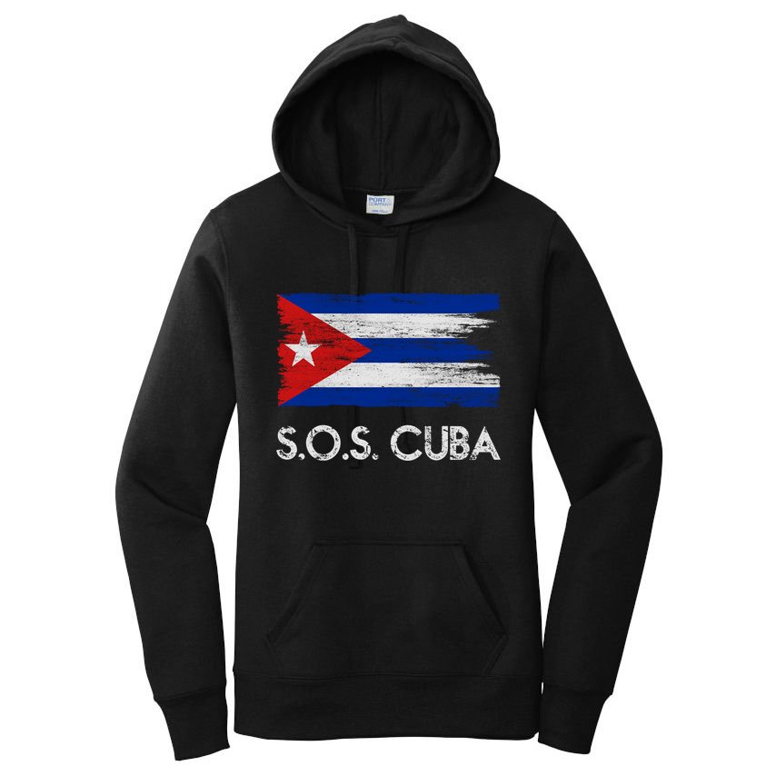 SOS Cuba Distressed Flag Women's Pullover Hoodie