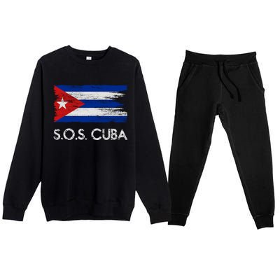 SOS Cuba Distressed Flag Premium Crewneck Sweatsuit Set