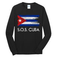 SOS Cuba Distressed Flag Tall Long Sleeve T-Shirt