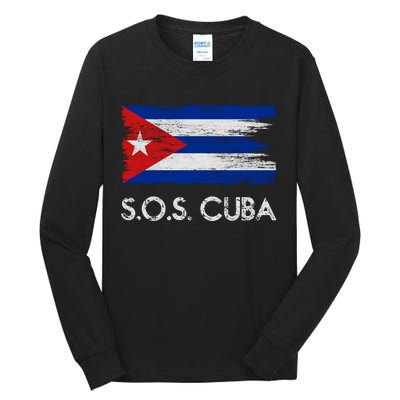 SOS Cuba Distressed Flag Tall Long Sleeve T-Shirt