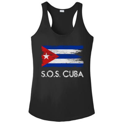 SOS Cuba Distressed Flag Ladies PosiCharge Competitor Racerback Tank