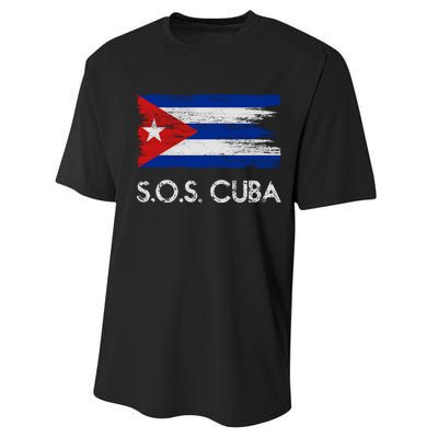 SOS Cuba Distressed Flag Performance Sprint T-Shirt