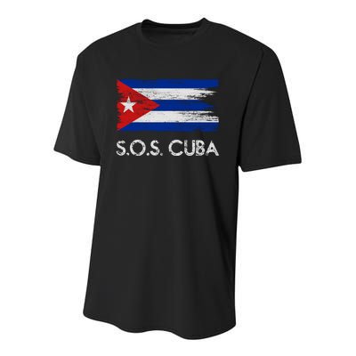 SOS Cuba Distressed Flag Youth Performance Sprint T-Shirt