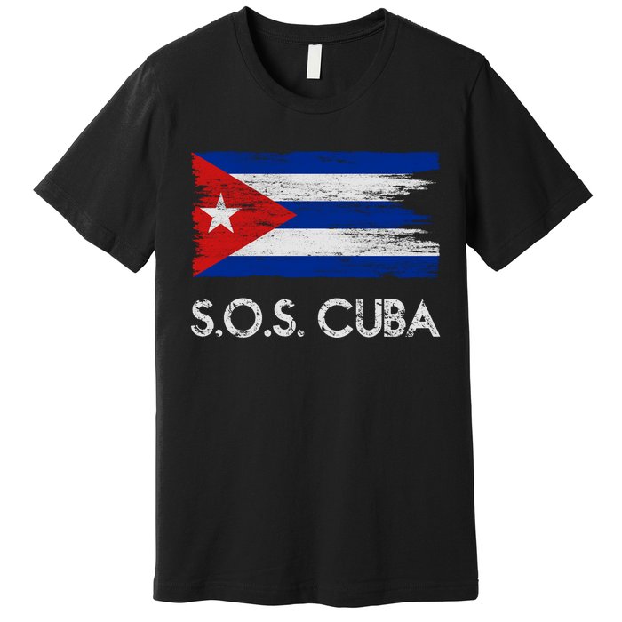 SOS Cuba Distressed Flag Premium T-Shirt